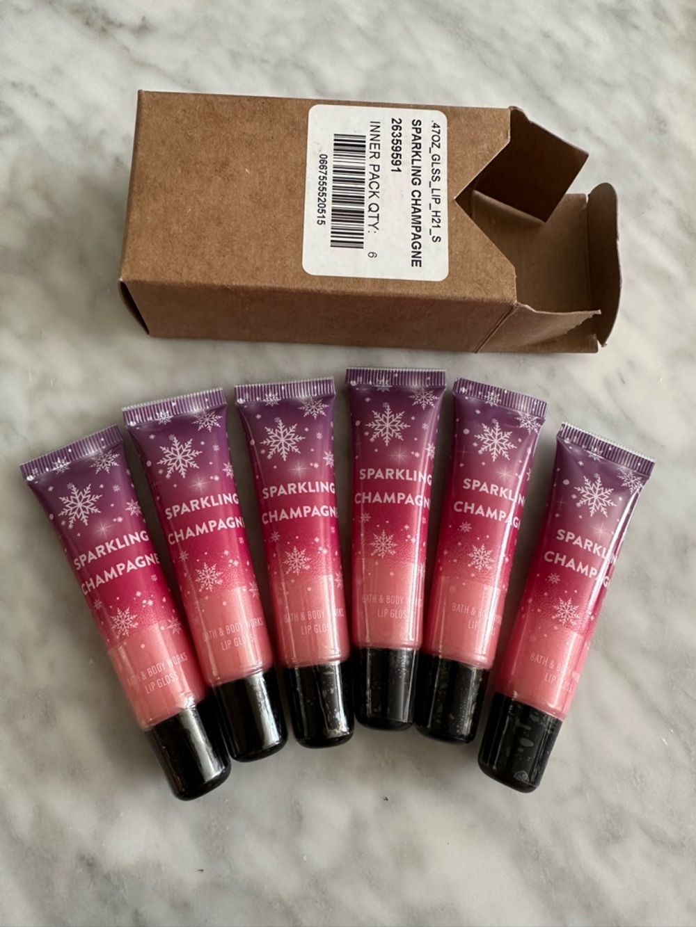 Bath & Body Works Sparkling Champagne Lip Gloss Balm bundle of 6 retail $51 set